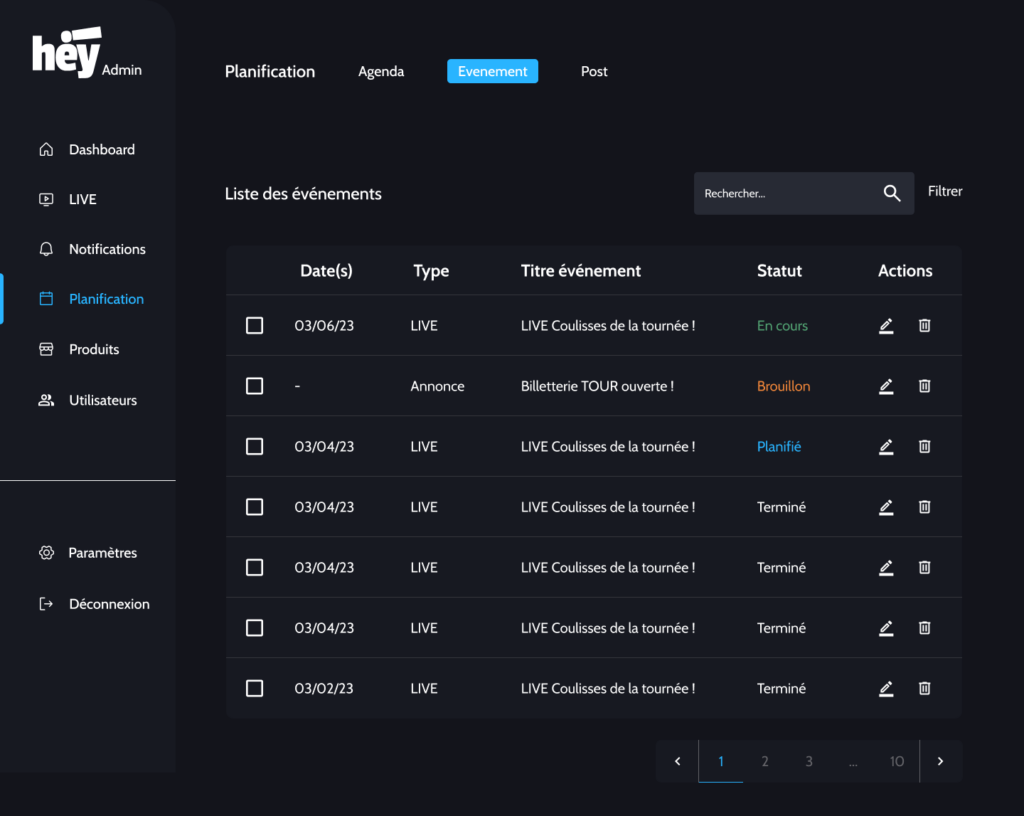 Planification Evenement